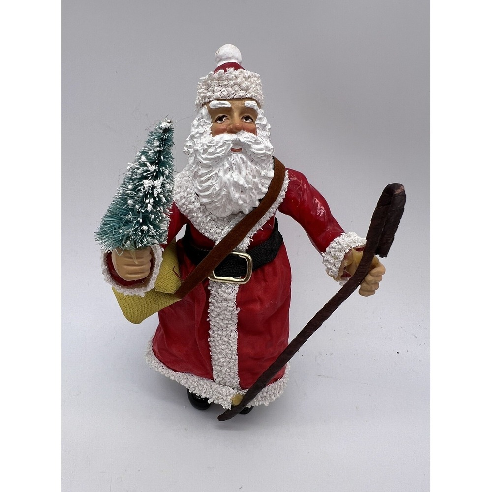 Clothtique Santa Christmas Tree Staff Satchel 6.5". Nostalgia Collectible